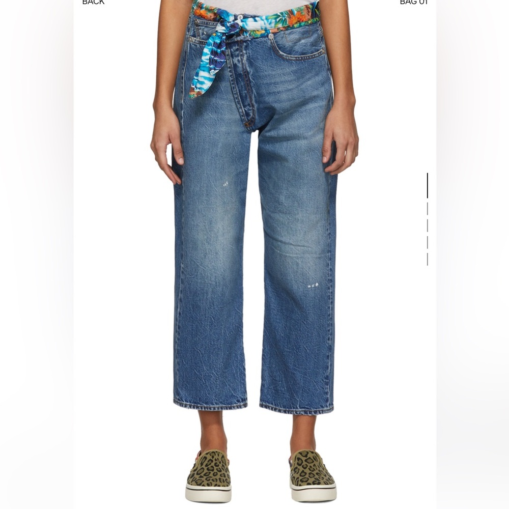 R13 Blue Tie Waist Crossover Jeans